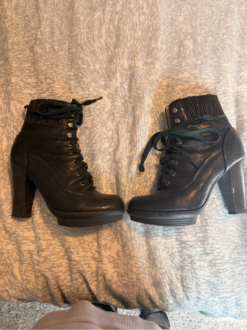 Frye Black Lace-Up High Heel Ankle Boots - Picture 4 of 6